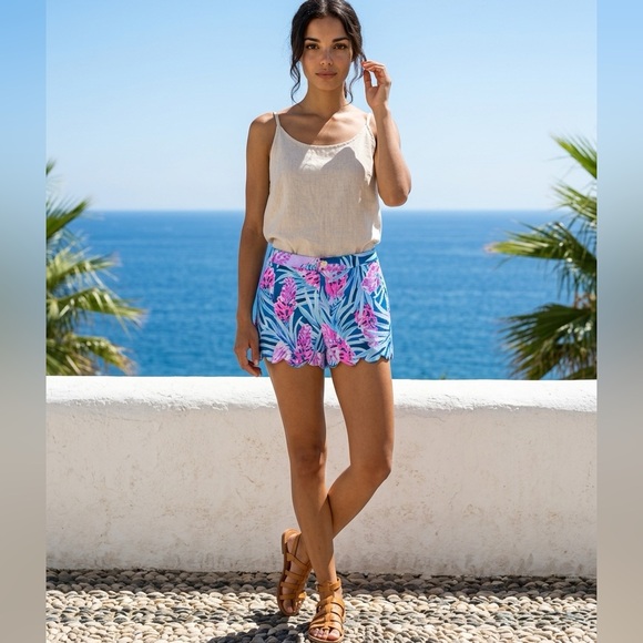 Lilly Pulitzer Pants - Lilly Pulitzer Buttercup Knit Shorts Womens Size 0 Multicolor Scallop Hem